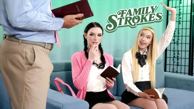 FamilyStrokes - Celestina Blooms, Kallie Taylor - Bible Study - Incest, Threesome Teen Porn